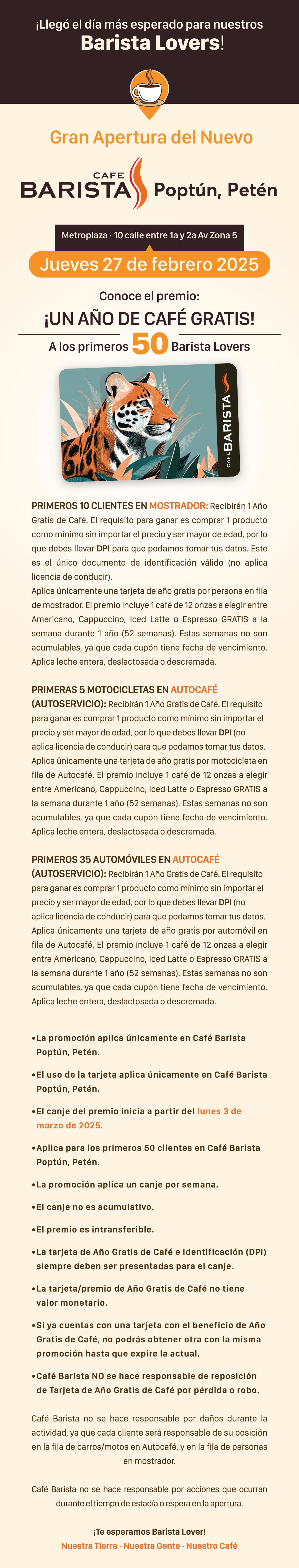 Reglas Apertura Café Barista Poptún